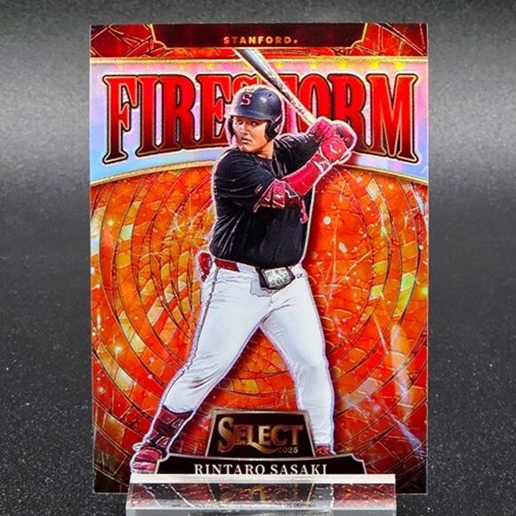 Rintaro Sasaki stars at 2026 Draft Combine batting practice Rare Rintaro Sasaki Select Firestorm Prizm Top 2026 Draft Prospect Case Hit